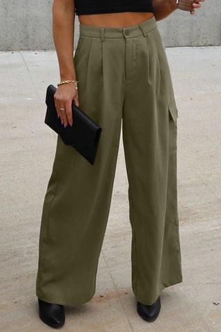 Ruched Wide Leg Pants with Pockets