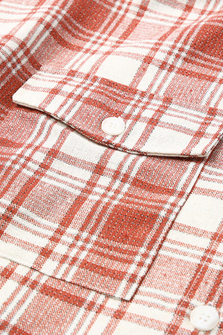 Red Plaid Print Button Long Shacket