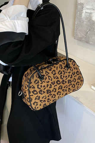 Leopard Suede Medium Shoulder Bag