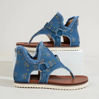 Studded Raw Hem Flat Sandals