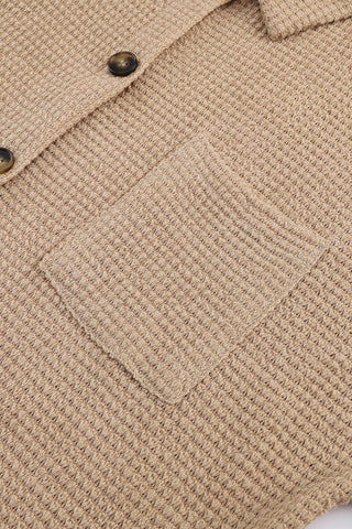 Khaki Waffle Knit Button Up Casual Shirt