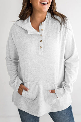 Gray Plus Size Kangaroo Pocket Henley Button Hoodie