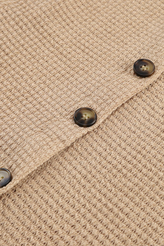 Khaki Waffle Knit Button Up Casual Shirt