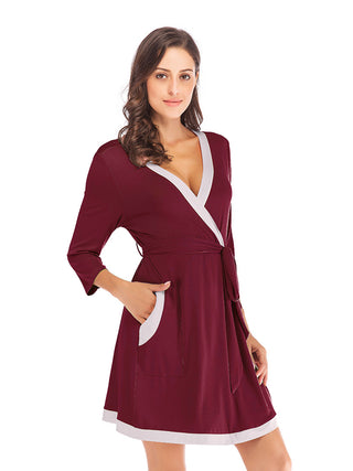 Tie Waist Surplice Neck Robe with Pockets