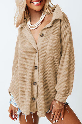 Khaki Waffle Knit Button Up Casual Shirt