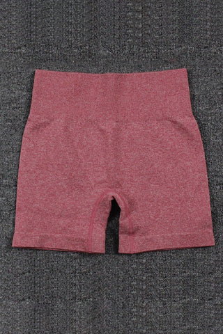 Red Solid Color High Waist Sports Active Shorts