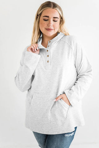 Gray Plus Size Kangaroo Pocket Henley Button Hoodie