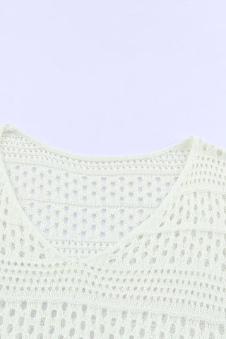 White Hollow Out Crochet V Neck Pullover Sweater