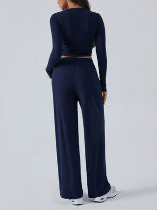 Devine Round Neck Long Sleeve Top and Pants Set