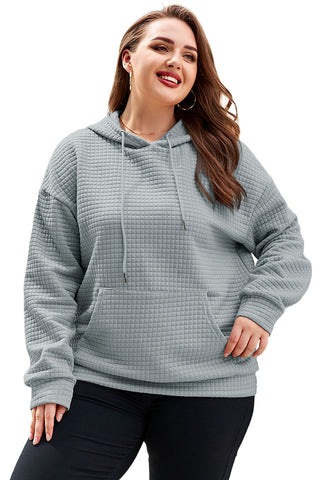 Gray Kangaroo Pockets Quilted Plus Size Hoodie