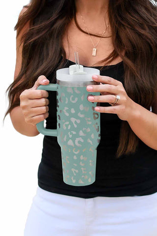 Green Leopard Print 40OZ Stainless Steel Portable Cup with Handle