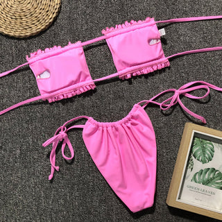 Frill Trim Ruched Bikini Set