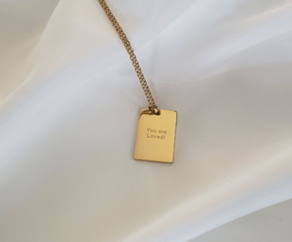 18k Gold Engraved Mirror Smooth Rectangular Tag Pendant Necklace for Women and Girls, Jewelry Gift