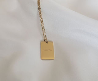 18k Gold Engraved Mirror Smooth Rectangular Tag Pendant Necklace for Women and Girls, Jewelry Gift