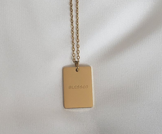 18k Gold Engraved Mirror Smooth Rectangular Tag Pendant Necklace for Women and Girls, Jewelry Gift