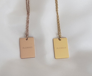 18k Gold Engraved Mirror Smooth Rectangular Tag Pendant Necklace for Women and Girls, Jewelry Gift