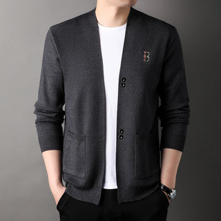 Autumn Knitted Cardigan Men's Fashionable Simple Embroidery Versatile Sweater Coat