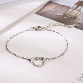 Inlaid Zircon Stainless Steel Heart Bracelet