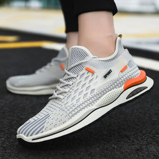 Men's Mesh Sneakers Fashion Striped Plaid Design Lace-up Shoes Casual Lightweight Breathable Sports Shoes