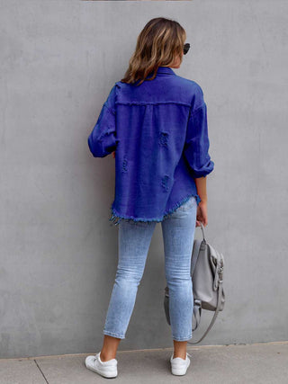 Distressed Drop Shoulder Denim Jacket