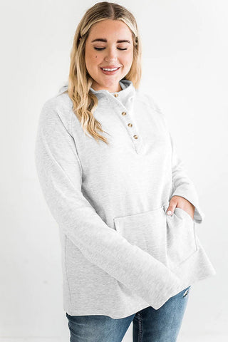 Gray Plus Size Kangaroo Pocket Henley Button Hoodie