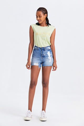 BAYEAS High Rise Bandless Denim Shorts