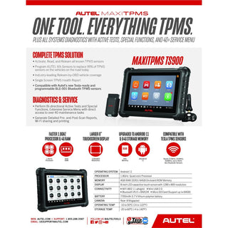 Autel MaxiTPMS TS900 : Eight-inch tablet with complete TPMS, all-systems diagnostics, and services