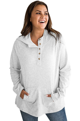 Gray Plus Size Kangaroo Pocket Henley Button Hoodie