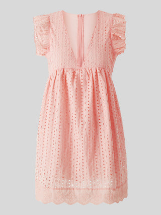 Ruffled Eyelet Cap Sleeve Mini Dress