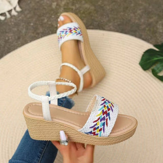 Open Toe Wedge Woven Sandals