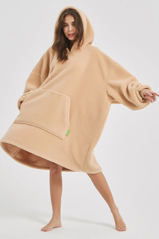 Lantern Sleeve Oversized Hooded Fuzzy Lounge Dress