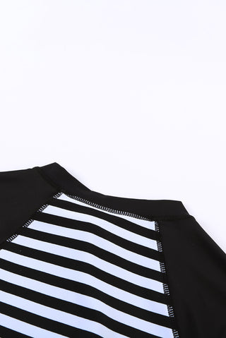 Black Zip Up Neckline Color Block Rashguard Top