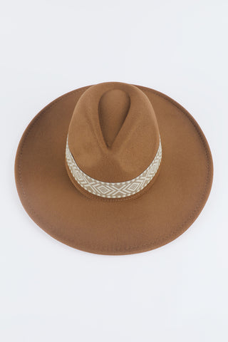 Brown Aztec Embroidery Retro Flat Fedora Hat