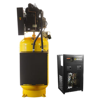 Emax Compressor Silent Industrial Plus 10 HP 1-Phase 80 gal. Vertical Compressor with 58 CFM Dryer Bundle-With Pressure Lube Pump