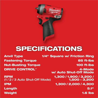 Milwaukee Tool M12 FUEL 1/4" Stubby Impact Wrench