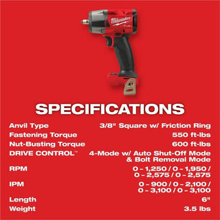 Milwaukee Tool M18 FUEL 3/8" Mid-Torque Impact Wrench w/ Friction Ring, Bare Tool