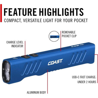COAST Products Slayer Pro 1150 Lumen Rechargeable Flashlight with Beamsaver Memory Mode - Blue