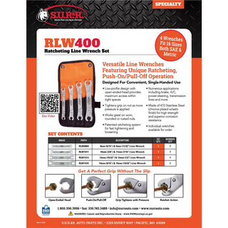 S.U.R.&R. RLW400 Ratcheting Line Wrench Set of 4 with 4-Slot Pouch- SAE/Metric