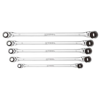 K Tool International Wrench Set 5 Piece Metric Ratcheting Reversible Double Box Flexible Extra Long Universal Spline 90 Tooth