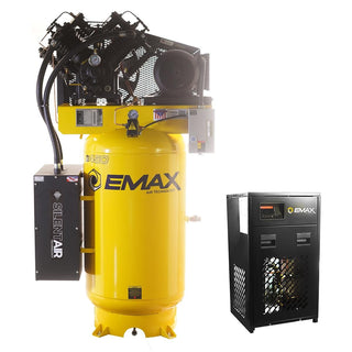 Emax Compressor Silent Industrial Plus 10 HP 1-Phase 80 gal. Vertical Compressor with 58 CFM Dryer Bundle-With Pressure Lube Pump