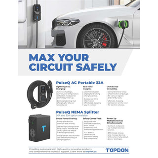 Topdon PulseQ AC Portable 32A Level 2 Portable EV Charger 32A, NEMA14-50P w/5-15P Adaptor