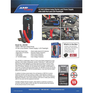 Clore Automotive Jump-N-Carry 1000A 12 Volt Jump Starter for up to 6.0L Gasoline and 3.0L Diesel Engines