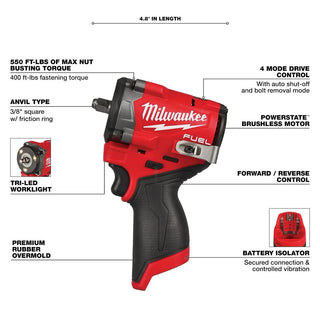Milwaukee Tool M12 Fuel 3/8" Stubby Impact Wrench