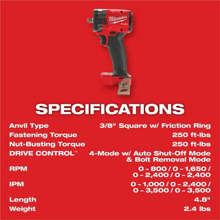 Milwaukee Tool M18 FUEL 3/8" Compact Impact Wrench w/ Friction Ring Bare Tool