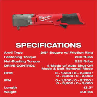Milwaukee Tool M12 FUEL 3/8" Right Angle Impact Wrench w/ Friction Ring (Bare Tool)