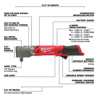 Milwaukee Tool M12 FUEL 1/2" Right Angle Impact Wrench w/ Friction Ring (Bare Tool)