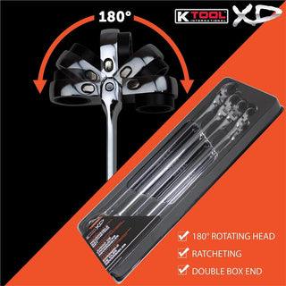 K Tool International Wrench Set 5 Piece Metric Ratcheting Reversible Double Box Flexible Extra Long Universal Spline 90 Tooth