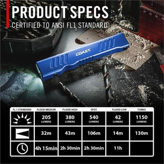 COAST Products Slayer Pro 1150 Lumen Rechargeable Flashlight with Beamsaver Memory Mode - Blue
