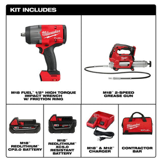 Milwaukee Tool M18 FUEL 1/2" HTIW w/ Friction Ring & Grease Gun Combo Kit