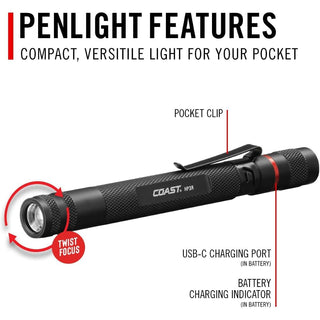 COAST Products HP3R 500 Lumen Rechargeable Penlight with Twist Focus - Green